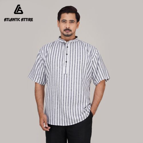 Premium Linen Striped Band Collar Katua! 🔥