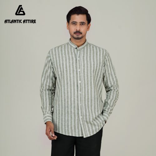 Premium Linen Striped Band Collar Shirts! 🔥